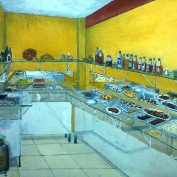 Malerei mit dem Titel "Restaurante Panelac…" von Eduardo Machado, Original-Kunstwerk, Öl Auf Glas montiert