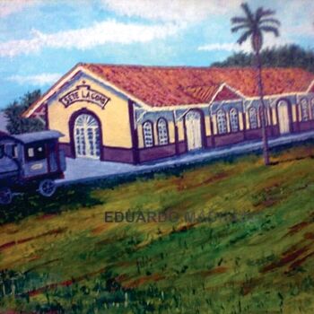 Malerei mit dem Titel "Museu Ferroviário -…" von Eduardo Machado, Original-Kunstwerk, Öl Auf Glas montiert