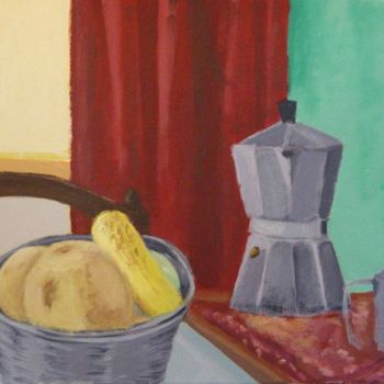 Painting titled "Cafeteira com Frute…" by Eduardo Costa Macedo Fernandes De Oliveira, Original Artwork, Other