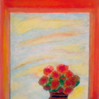 Peinture intitulée "Flores na Janela" par Eduardo Lima, Œuvre d'art originale, Pastel