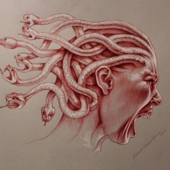 Schilderij getiteld "Cabeza de Medusa" door Eduardo Urbano Merino, Origineel Kunstwerk, Olie