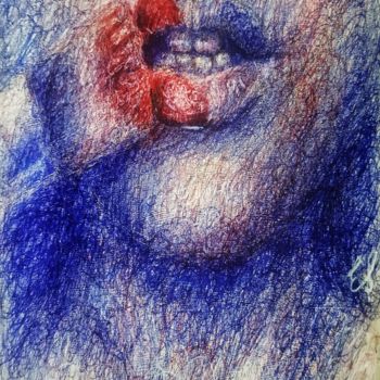 Рисунок под названием "Le tue labbra si di…" - Eduardo Scivoletto, Подлинное произведение искусства, Шариковая ручка