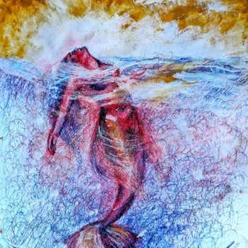 Disegno intitolato "🔴 Sirena 🔵" da Eduardo Scivoletto, Opera d'arte originale, Biro