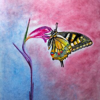 Disegno intitolato "Farfalla dell'Anima…" da Eduardo Scivoletto, Opera d'arte originale, Biro Montato su Plexiglass