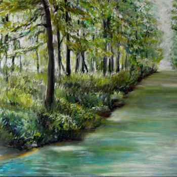 Schilderij getiteld "Flusslandschaft" door Daniel Rohrbach, Origineel Kunstwerk, Pastel