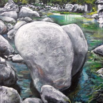 Painting titled "Steine am Fluss" by Daniel Rohrbach, Original Artwork, Oil
