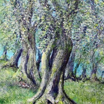Schilderij getiteld "Olivenbaum im Herbst" door Daniel Rohrbach, Origineel Kunstwerk, Acryl