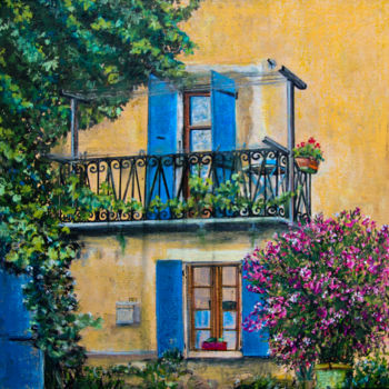 Malerei mit dem Titel "Balkon in Südfrankr…" von Daniel Rohrbach, Original-Kunstwerk, Acryl