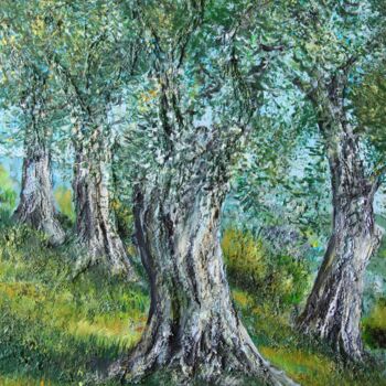 Painting titled "Olivenbäume im Herb…" by Daniel Rohrbach, Original Artwork, Acrylic