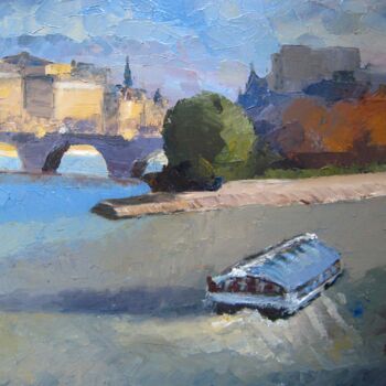 Painting titled "Bateau mouche sur l…" by Edwige Figura, Original Artwork, Acrylic Mounted on Wood Stretcher frame