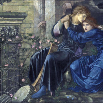 Schilderij getiteld "L'amour parmi les r…" door Edward Burne-Jones, Origineel Kunstwerk, Aquarel