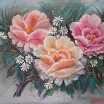 Painting titled "3 ROSES" by Edward Misiaszek, Original Artwork, Oil