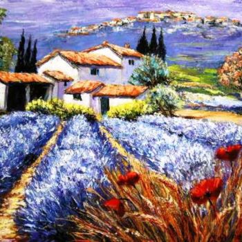 Painting titled "bleu-et-rouge-40x50…" by Edward Misiaszek, Original Artwork