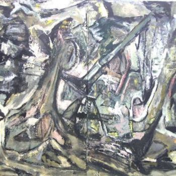 Malerei mit dem Titel "Trees and Weapons e…" von Annamalt & Edward Naujok, Original-Kunstwerk