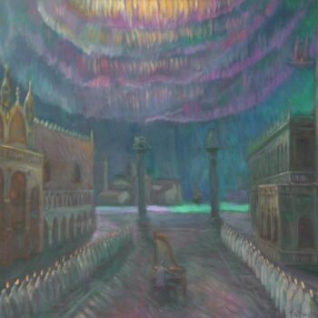Schilderij getiteld "Aurora Borealis at…" door Edward Tabachnik, Origineel Kunstwerk, Olie