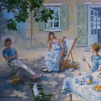 Painting titled "Les amies" by Edwige Mitterrand Delahaye, Original Artwork, Oil Mounted on Wood Stretcher frame
