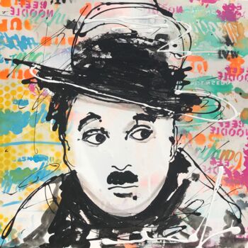 Painting titled "Charlie Chaplin" by Edwige Col, Original Artwork, Acrylic Mounted on Wood Stretcher frame