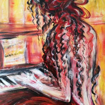 Painting titled "LA LECON DE PIANO 5…" by Edwige (Edges) Lefevre, Original Artwork, Acrylic