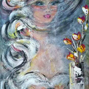 Картина под названием "Les fleurs d'EMMA" - Edwige (Edges) Lefevre, Подлинное произведение искусства, Акрил