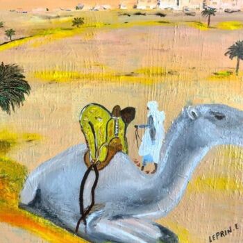 Painting titled "Repos dans le desert" by Edwige Leprin, Original Artwork, Acrylic Mounted on Wood Stretcher frame