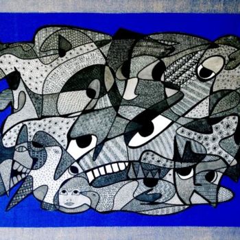 Peinture intitulée "aleagorie bleue" par Edwige Giraud, Œuvre d'art originale