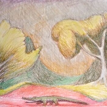Dessin intitulée "Alligator goes for…" par Edwin Loftus, Œuvre d'art originale, Pastel Monté sur Autre panneau rigide