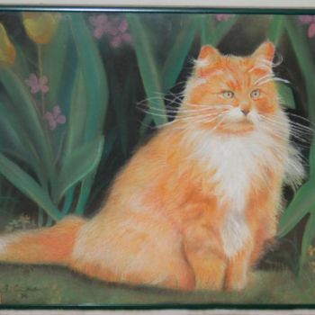Painting titled "WAITING CAT" by Efcruz Arts, Original Artwork, Oil