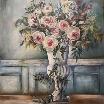 Malerei mit dem Titel "Vase mit Blumen" von Elena Feist, Original-Kunstwerk, Öl