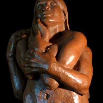 Sculpture titled "Etreinte N°2 "Trans…" by Efka, Original Artwork, Terra cotta