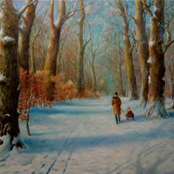 Painting titled "Прогулка в старом п…" by Egen Mirochnik, Original Artwork, Oil