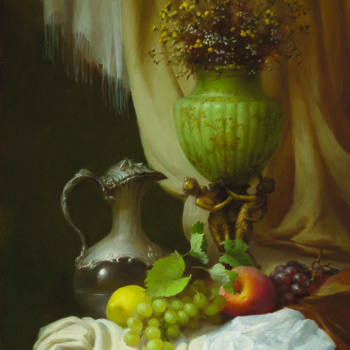 Painting titled "зеленая ваза" by Dmitrii Sevriukov, Original Artwork, Oil