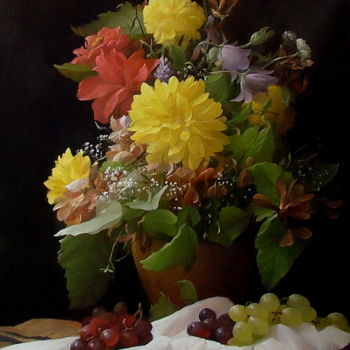 Картина под названием "Фрукты, цветы" - Дмитрий Севрюков, Подлинное произведение искусства, Масло