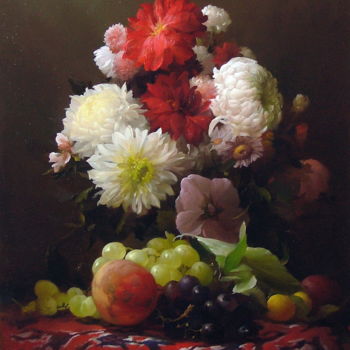 Painting titled "Flowers" by Dmitrii Sevriukov, Original Artwork, Oil