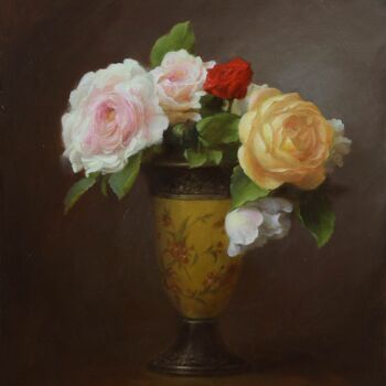 Peinture intitulée "Roses in a vase_2021" par Dmitrii Sevriukov, Œuvre d'art originale, Huile