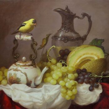 Painting titled "Still life with mel…" by Dmitrii Sevriukov, Original Artwork, Oil