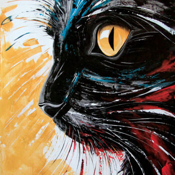 Schilderij getiteld "EL GATO MORO" door Egidio Gariano, Origineel Kunstwerk, Acryl Gemonteerd op Frame voor houten brancard