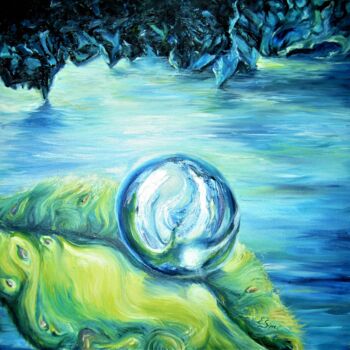 Painting titled "Secret planet. Oil…" by Egle Simenaite Vlachaki, Original Artwork, Oil