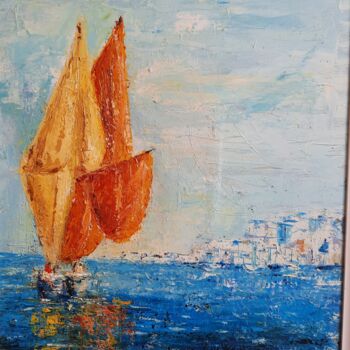 Painting titled "Mare Grecia" by Massimo Gozzi, Original Artwork, Oil Mounted on Wood Stretcher frame