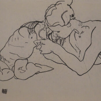 Printmaking titled "Zwei Sich (unica op…" by Egon Schiele, Original Artwork, Lithography