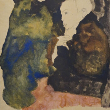 Отпечатки и Гравюры под названием "Vorstadtkinder (uni…" - Egon Schiele, Подлинное произведение искусства, Литография