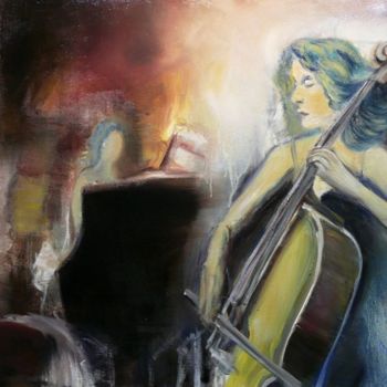 Painting titled "La violoncelliste" by Emc Eguimendia, Original Artwork, Oil