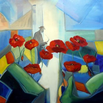 Painting titled "UN P'TIT COQUELICOT" by Emc Eguimendia, Original Artwork, Oil