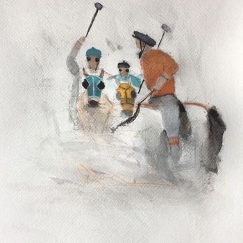 Pittura intitolato "Polo riders" da Ehsan Attarian, Opera d'arte originale, Acquarello