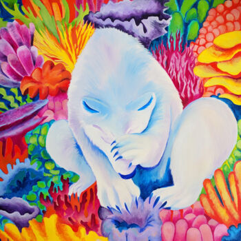 Pintura titulada "Face-Palm Polar Bear" por Oberlin The Artist, Obra de arte original, Oleo