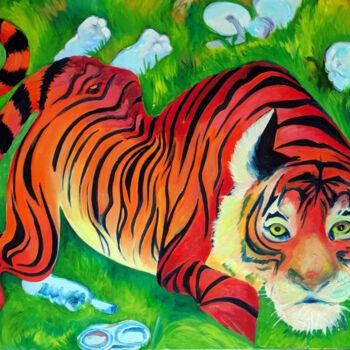 Schilderij getiteld "The Tiger" door Oberlin The Artist, Origineel Kunstwerk, Olie