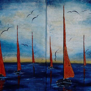 Peinture intitulée "Crossing the oceans" par Eirene Mpetsa, Œuvre d'art originale, Acrylique