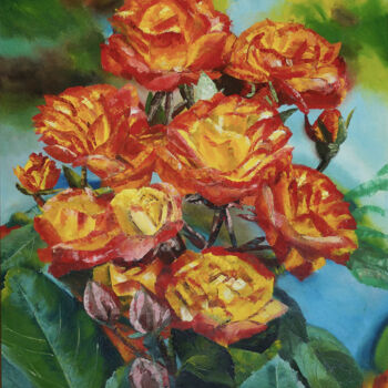 Painting titled "Rebellious roses Pa…" by Ekaterina Zalozhina, Original Artwork, Oil
