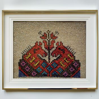 Textile Art titled "Chevaux" by Ek, Original Artwork, Embroidery Mounted on Glass