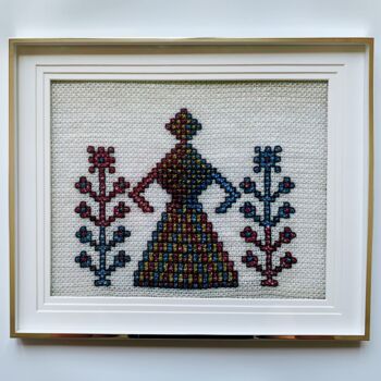 Textile Art με τίτλο "Femme" από Ek, Αυθεντικά έργα τέχνης, Κέντημα Τοποθετήθηκε στο Ποτήρι
