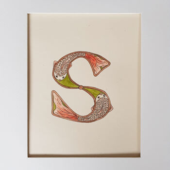 Malerei mit dem Titel "Initial Letter S, M…" von Ekaterina Andreeva, Original-Kunstwerk, Aquarell
